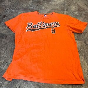 MLB Baltimore Orioles Cal Ripken Jr 8 Mens Large Orange Graphic T-Shirt Tee
